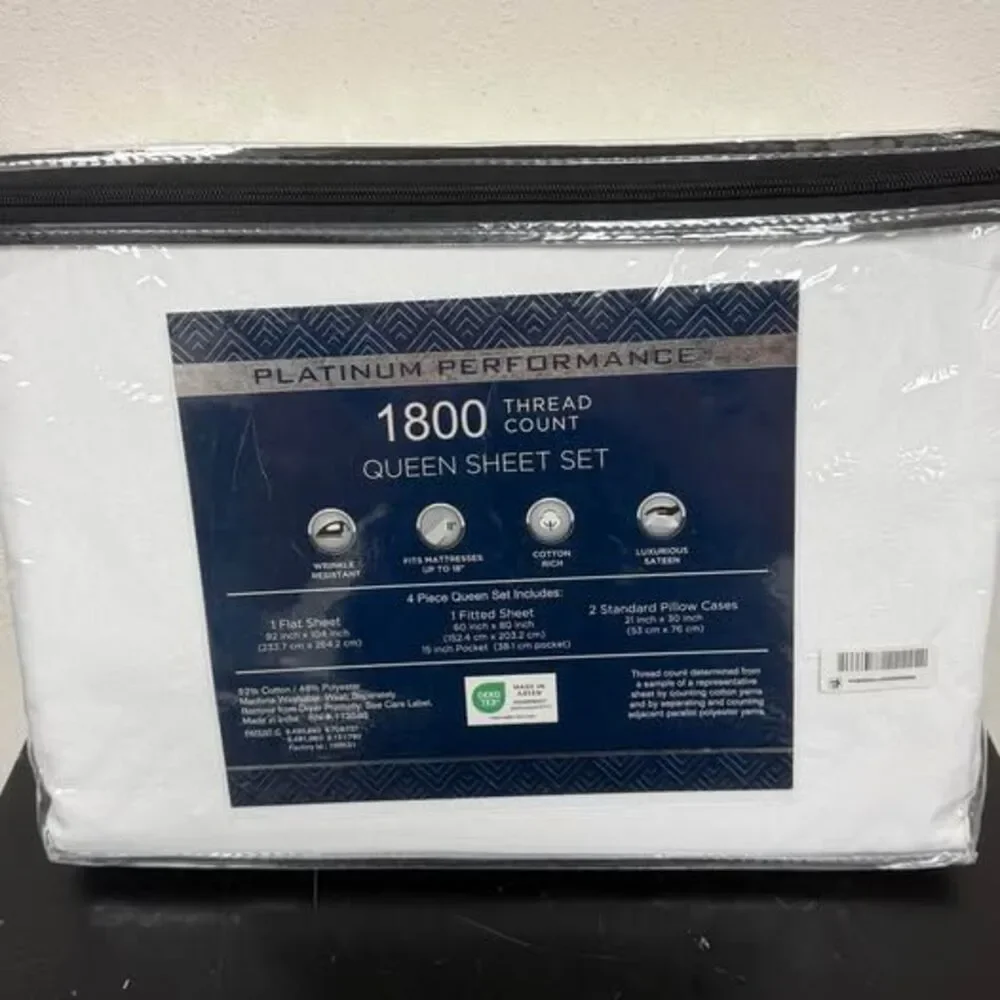 Queen 1800 White Sheet Set Platinum Performance New